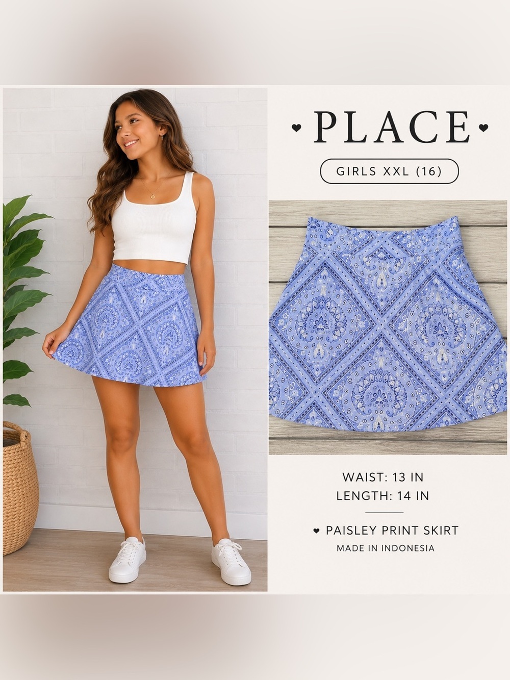 The Children’s Place Girls Blue Paisley Skort Size XXL (16) Pull-On Skirt Shorts